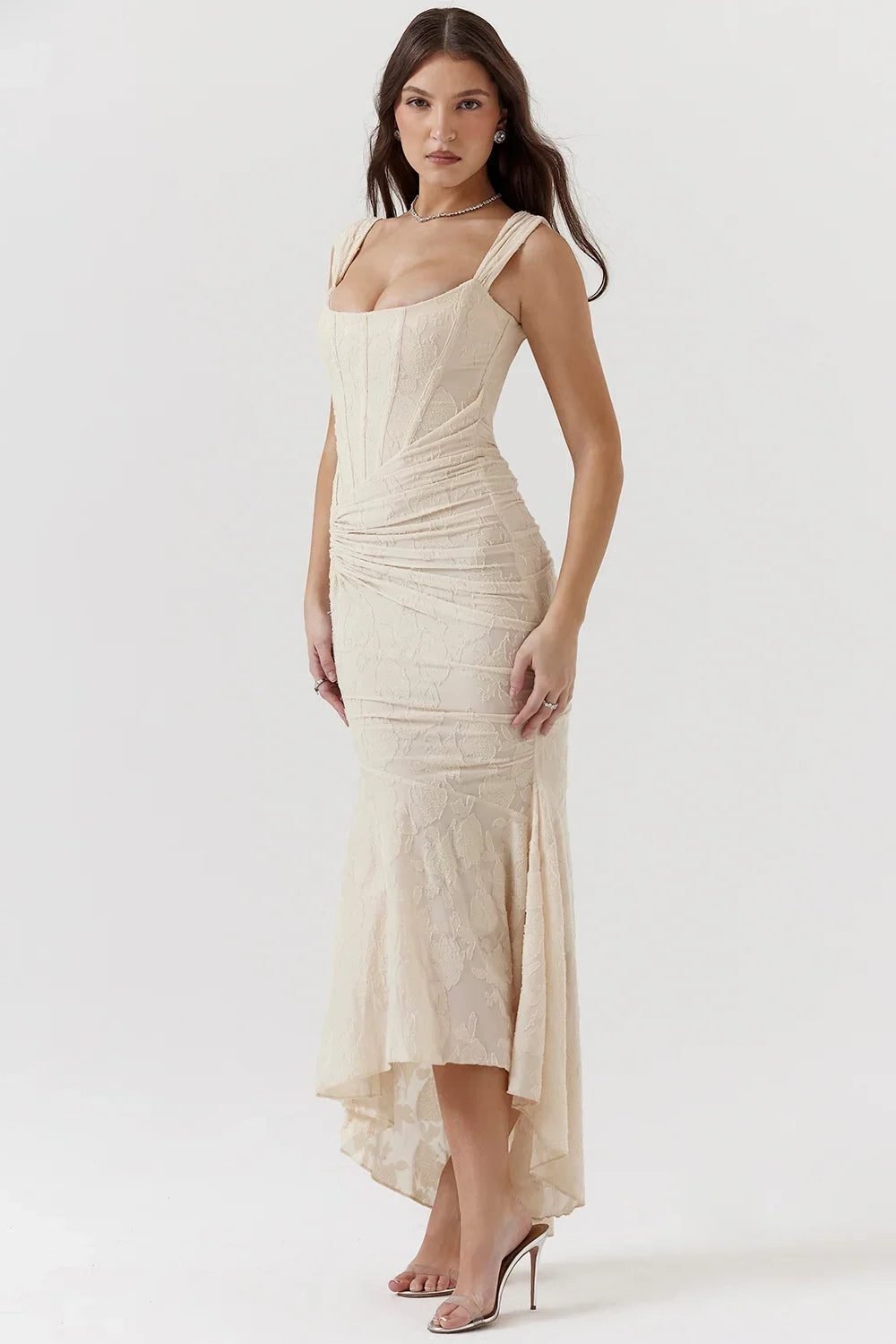 Women's Floral Square Neck Bodycon Party Dress