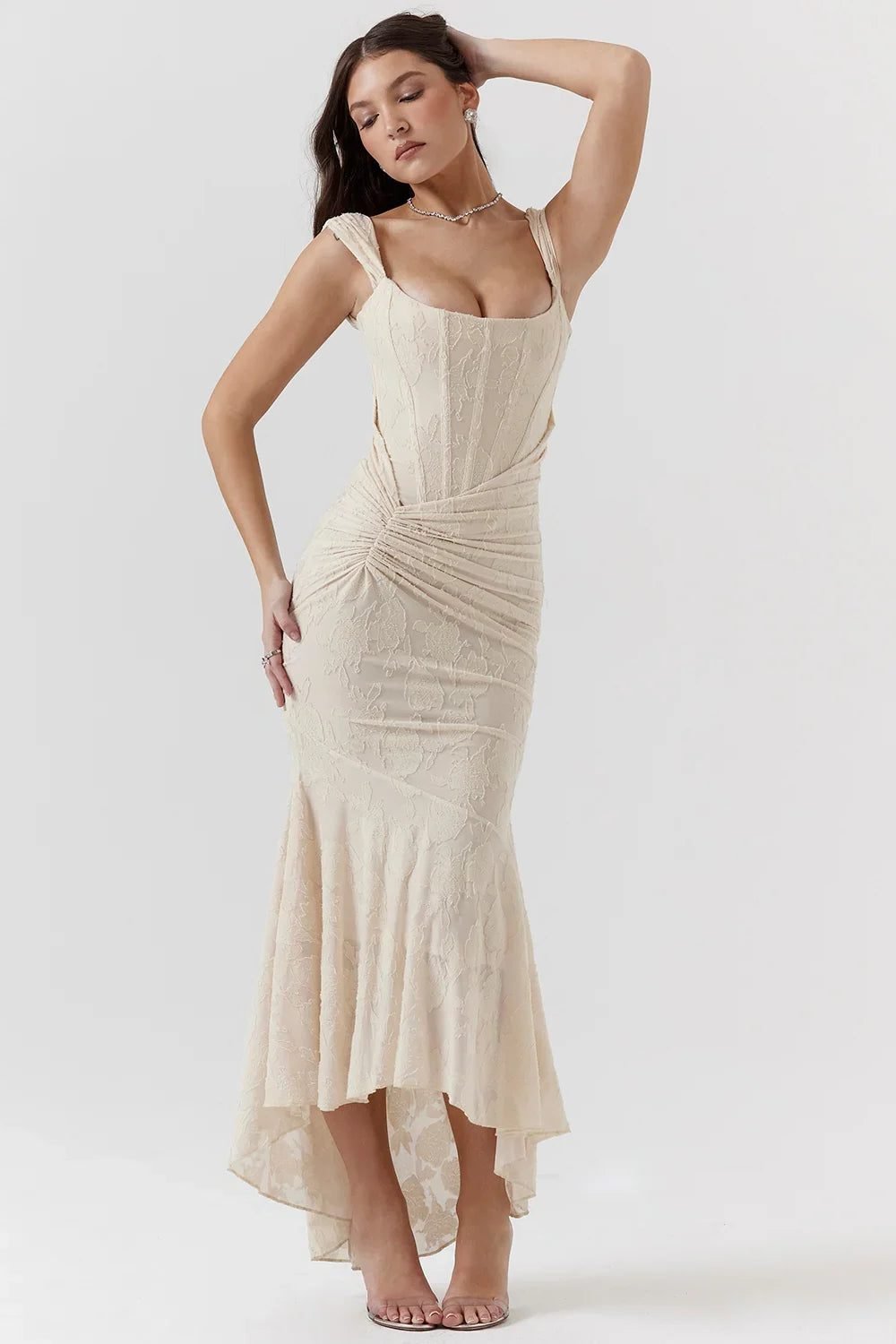 Women's Floral Square Neck Bodycon Party Dress