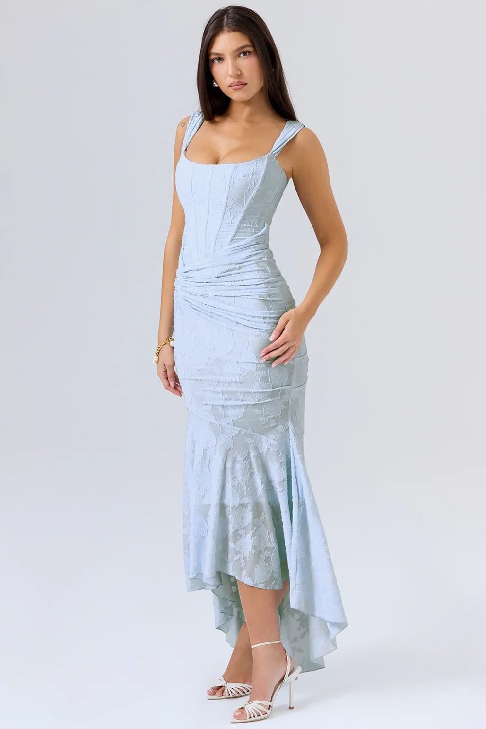 Women's Floral Square Neck Bodycon Party Dress