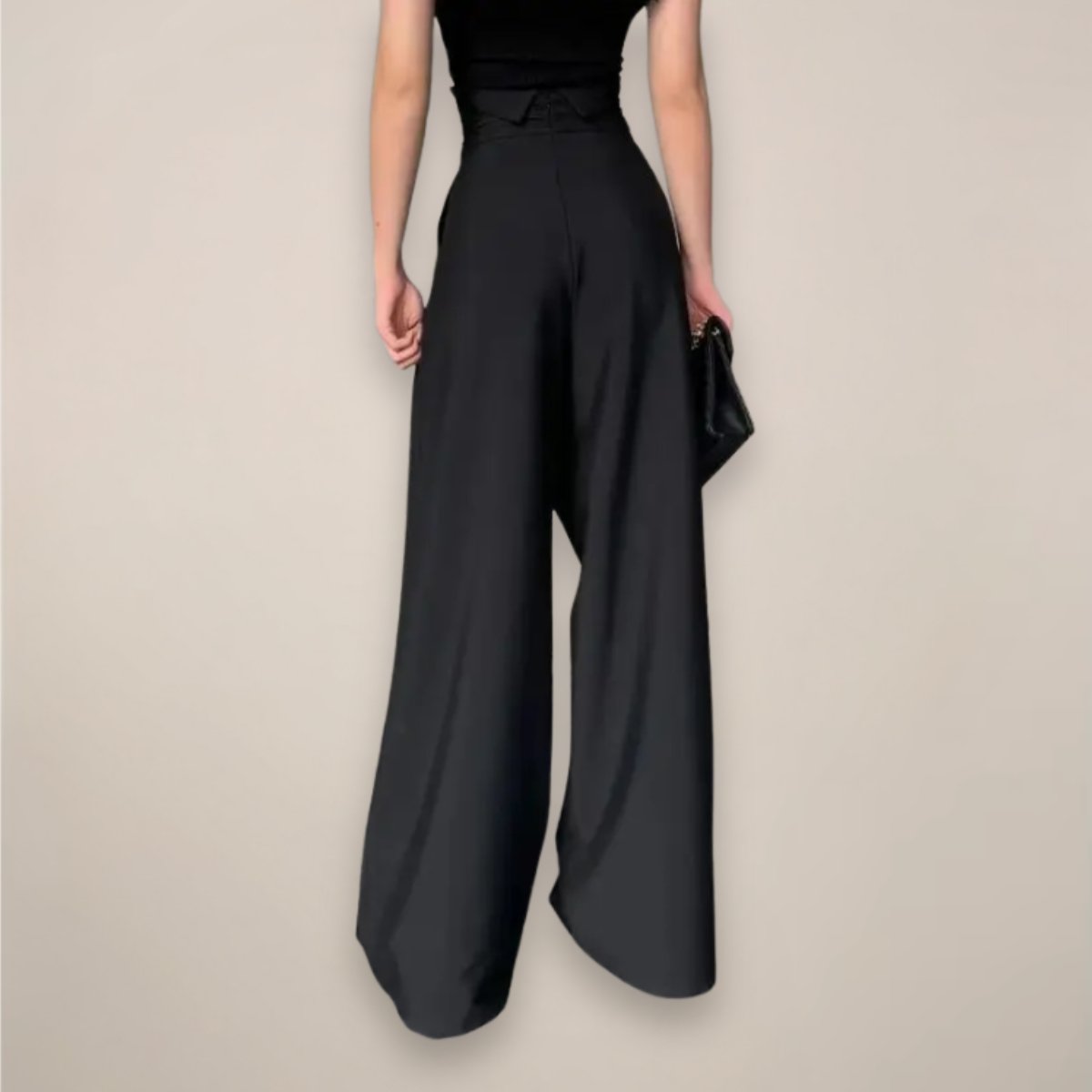 Women's Black Palazzo High-Waisted Pleated Satin Wide-Leg Trousers