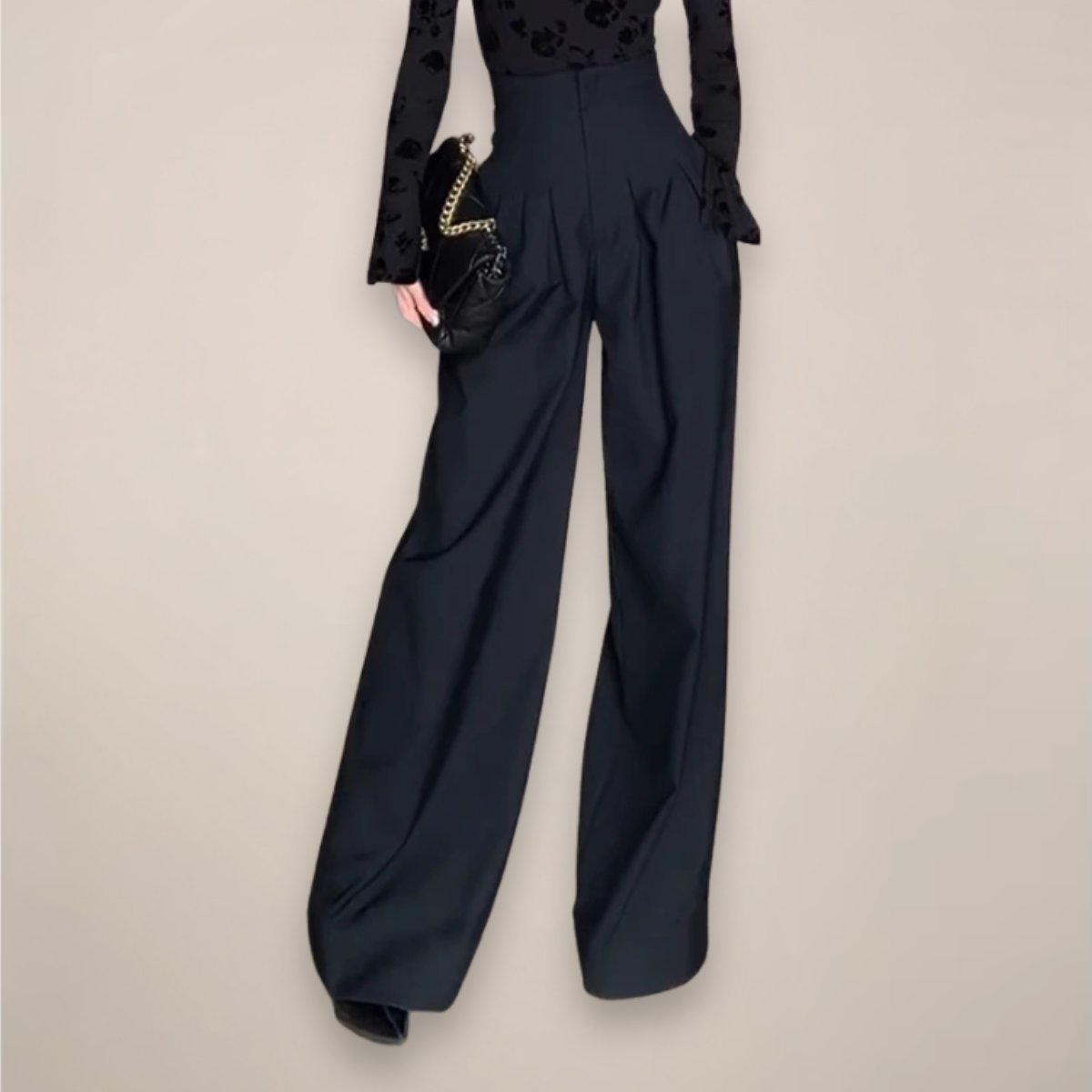 Women's Black Palazzo High-Waisted Pleated Satin Wide-Leg Trousers