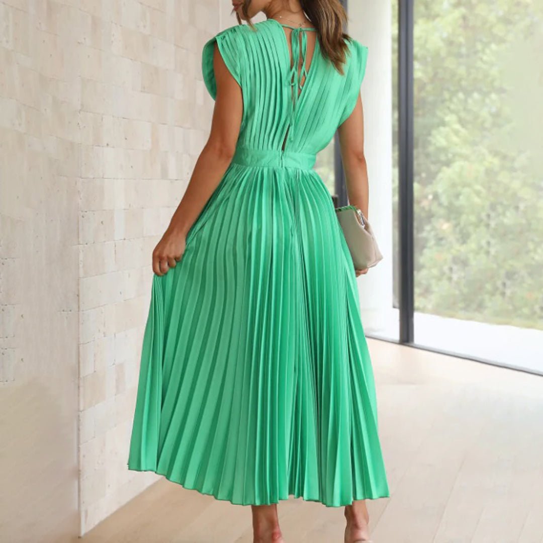 Women's Pleated Satin Midi Party Wrap Dress