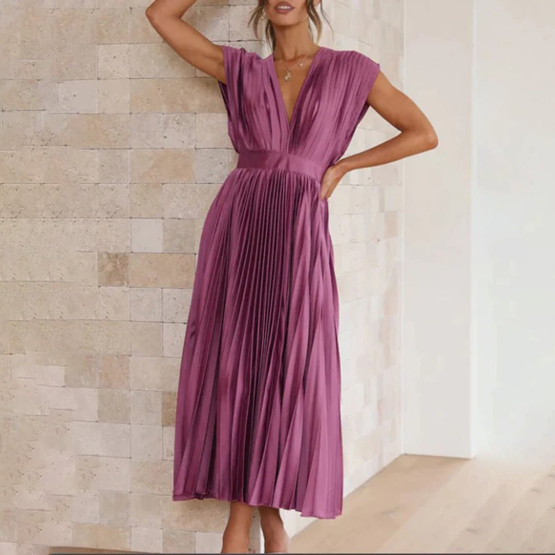 Women's Pleated Satin Midi Party Wrap Dress