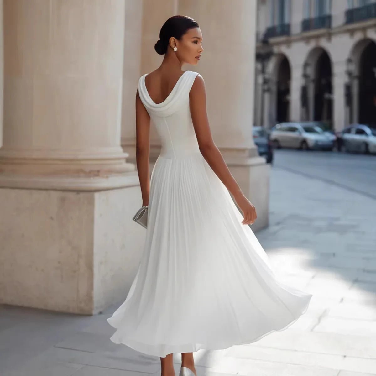 Women's Black Cocktail Chiffon Midi Party Dress