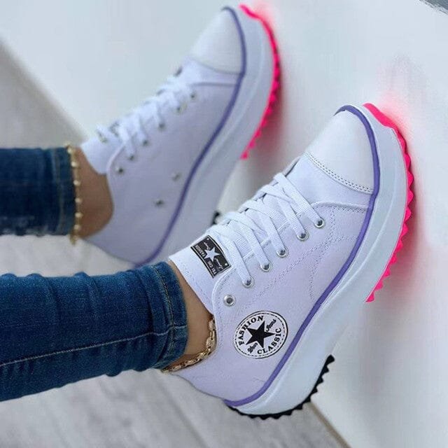 Women's Chunky Platform Lace-Up Trainers - White