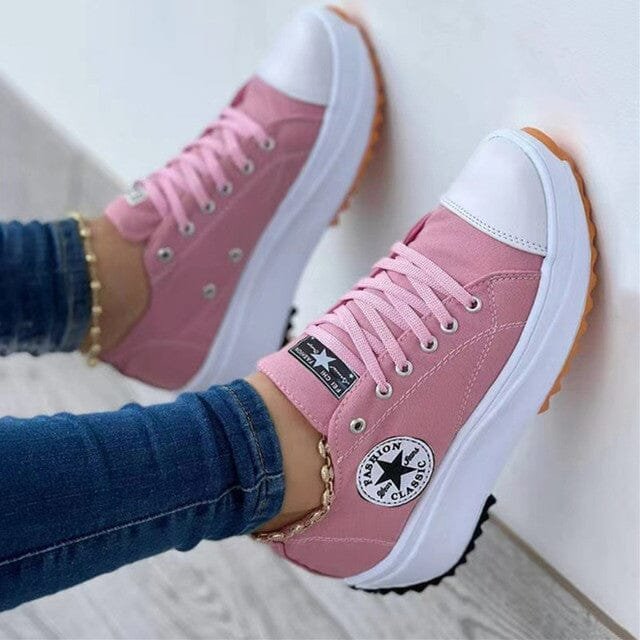 Women's Chunky Platform Lace-Up Trainers - Pink