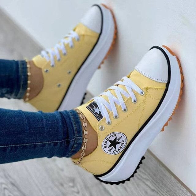 Women's Chunky Platform Lace-Up Trainers - Yellow