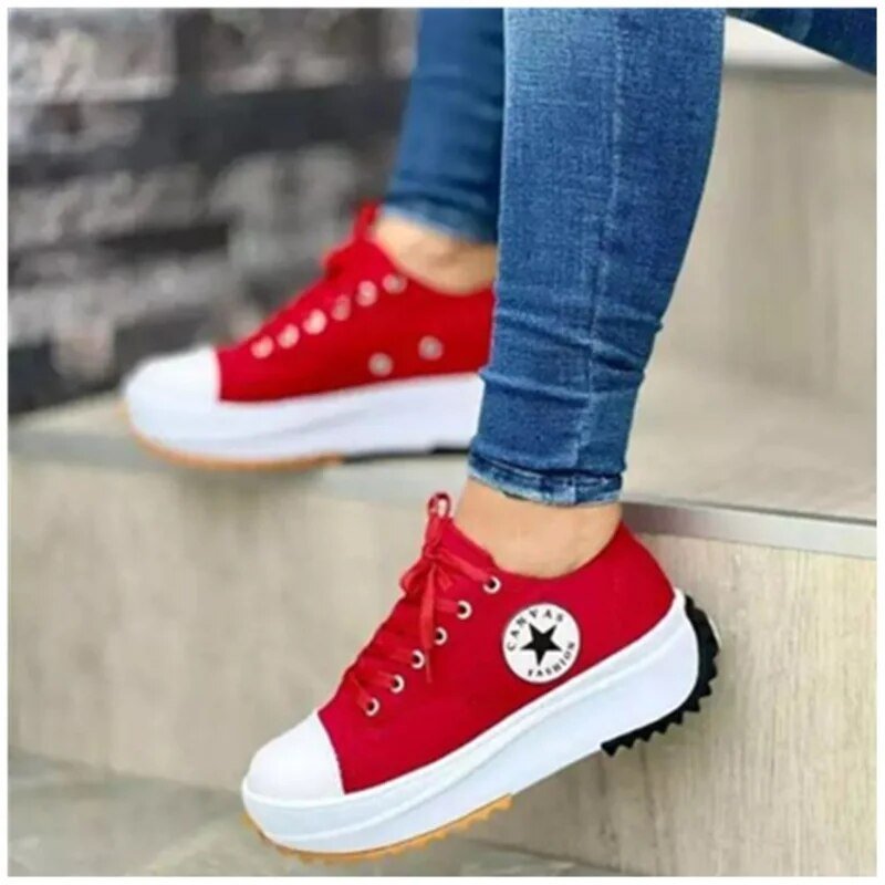 Women's Chunky Platform Lace-Up Trainers - Red