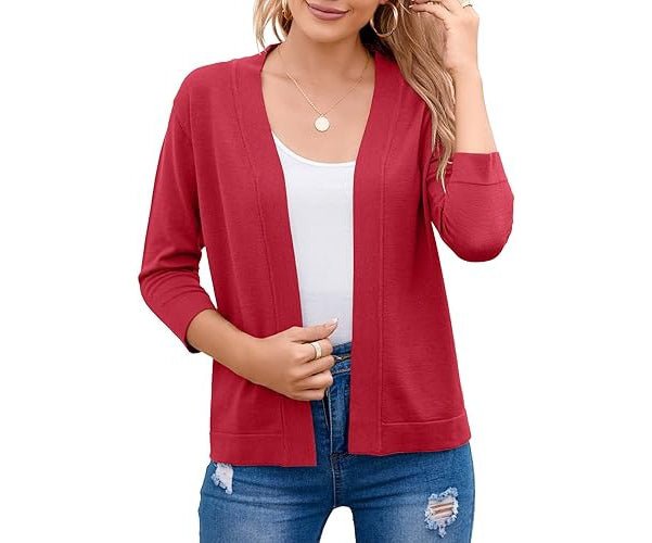 Women's Cropped Open-Front Cardigan - Rust Red
