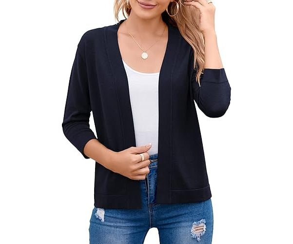 Women's Cropped Open-Front Cardigan - Navy Blue
