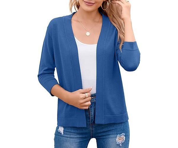 Women's Cropped Open-Front Cardigan - Blue