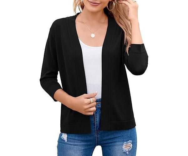 Women's Cropped Open-Front Cardigan - Black