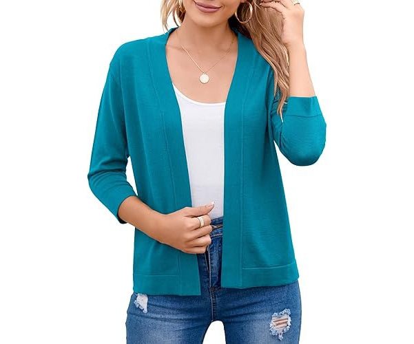 Women's Cropped Open-Front Cardigan - Peacock Blue