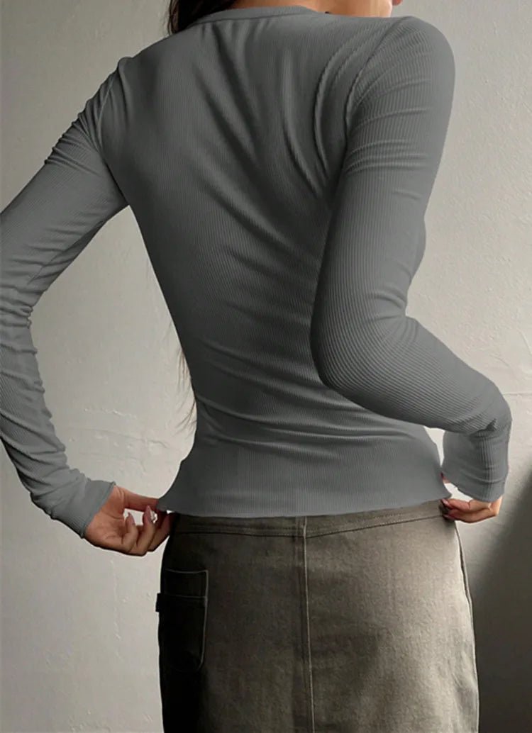 Women's Fitted Ribbed Long Sleeve Henley Top