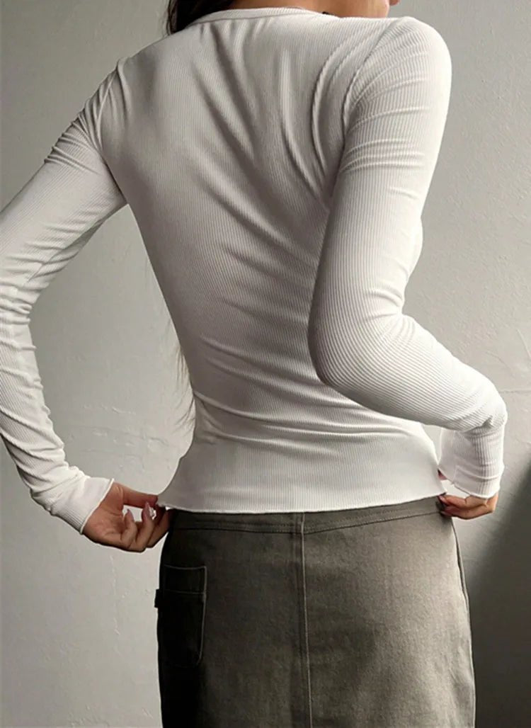 Women's Fitted Ribbed Long Sleeve Henley Top