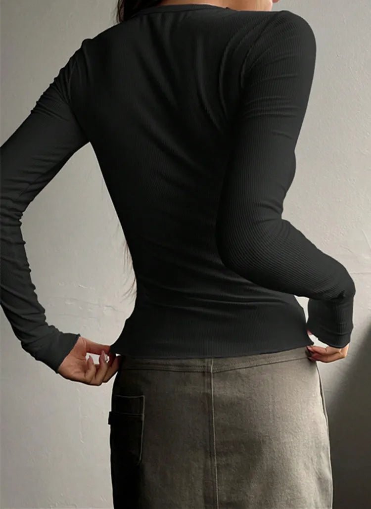 Women's Fitted Ribbed Long Sleeve Henley Top
