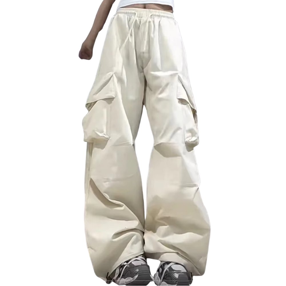 Women's Black Cargo Wide-Leg Trousers - Beige