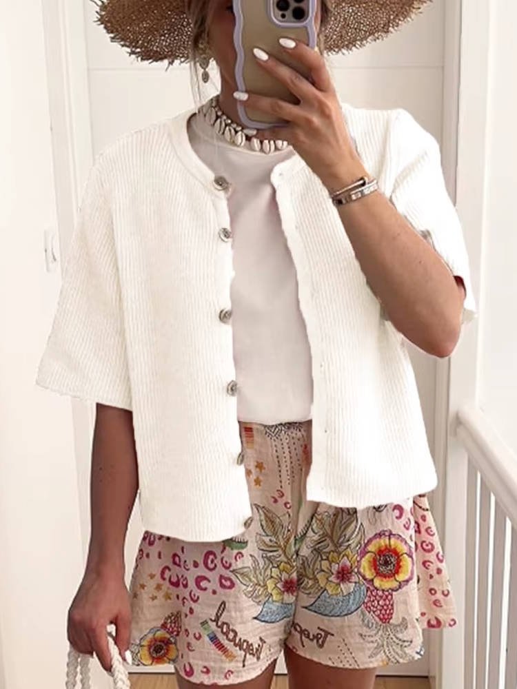 Women's Oversized Cropped Ribbed Cardigan - White