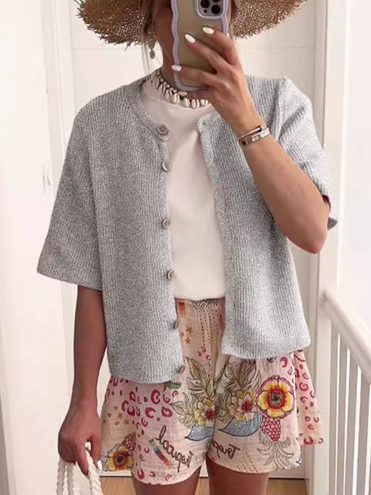 Women's Oversized Cropped Ribbed Cardigan - Gray