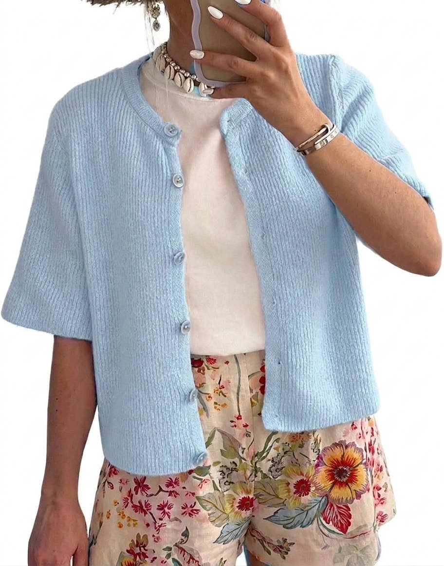 Women's Oversized Cropped Ribbed Cardigan - Sky blue