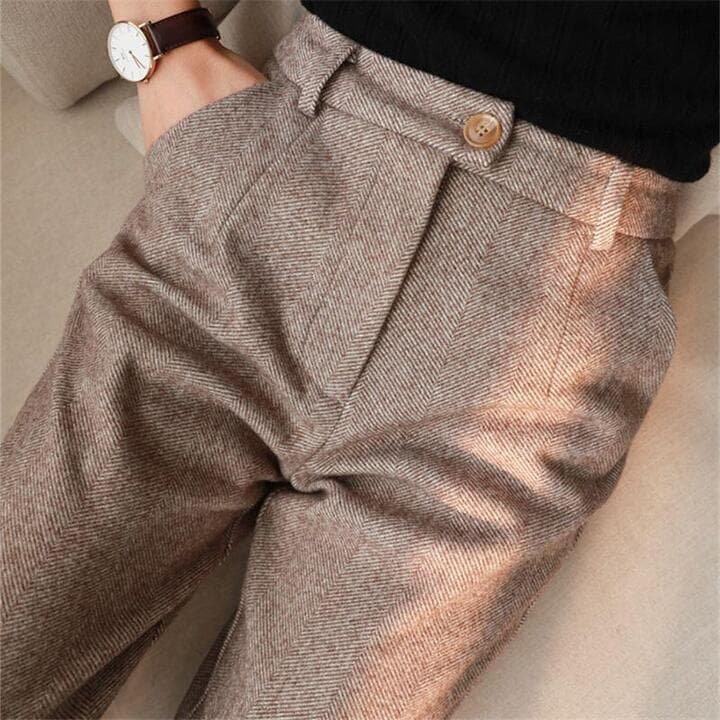 Women's Slim High-Waisted Wool Trousers - Brown