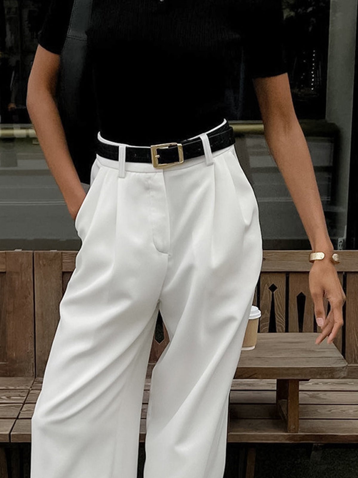 Women's High-Waisted Tailored Pleated Wide-Leg Trousers