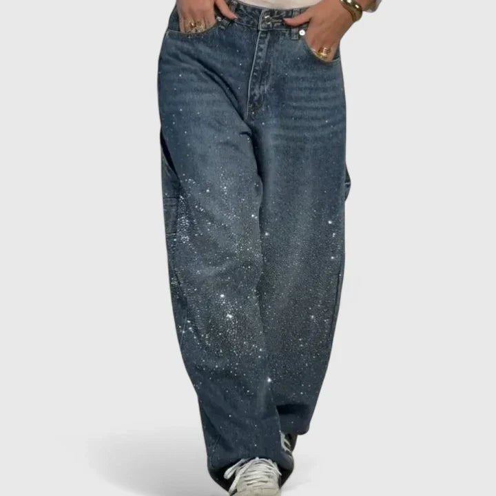 Women's High-Waisted Wide-Leg Baggy Jeans - Blue