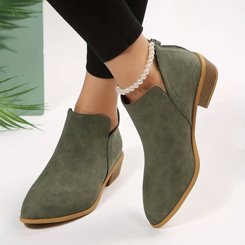 Women's Suede Ankle Booties - Green