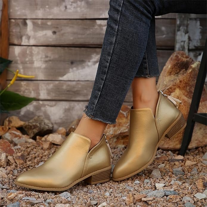 Women's Suede Ankle Booties - Gold