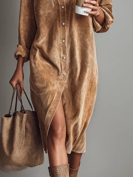 Women's Oversized Corduroy Long Sleeve Midi Dress