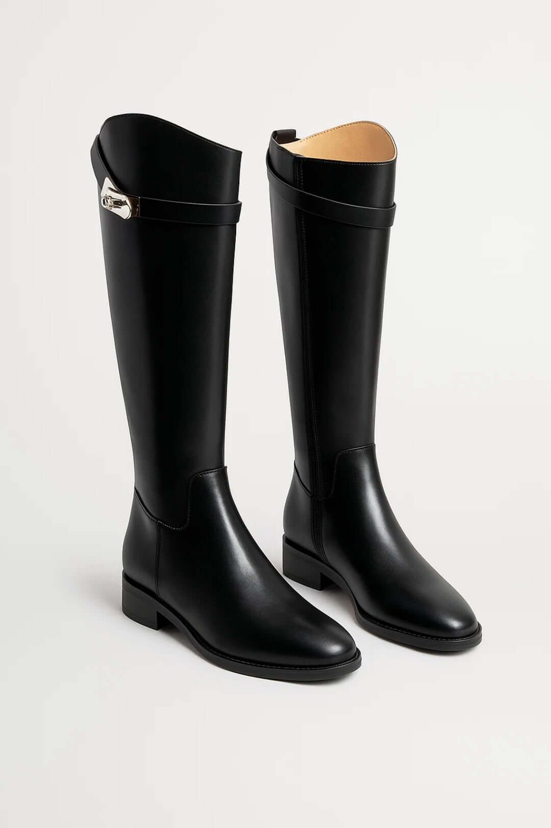 Women's Faux Leather Riding Knee-High Boots - Black