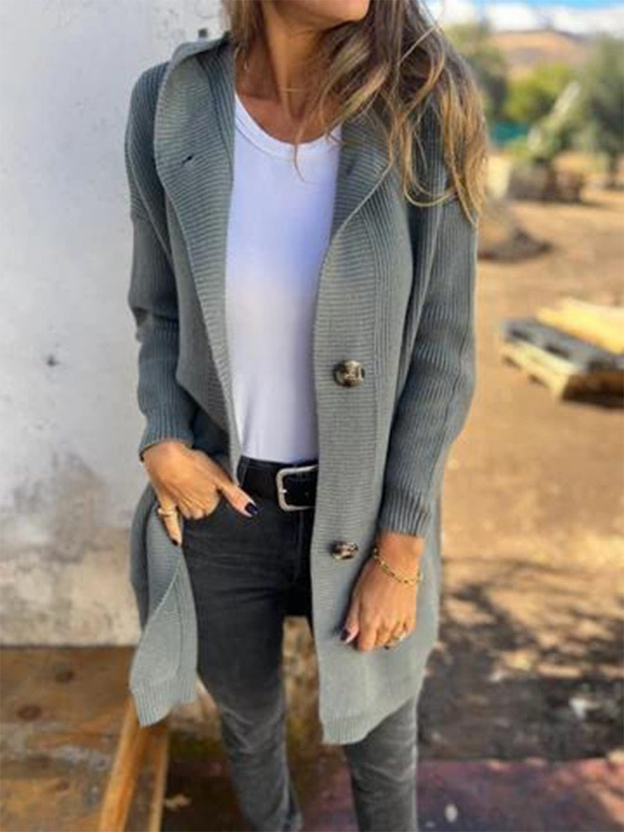 Women's Knit Ribbed Longline Hooded Cardigan - Dark Gray