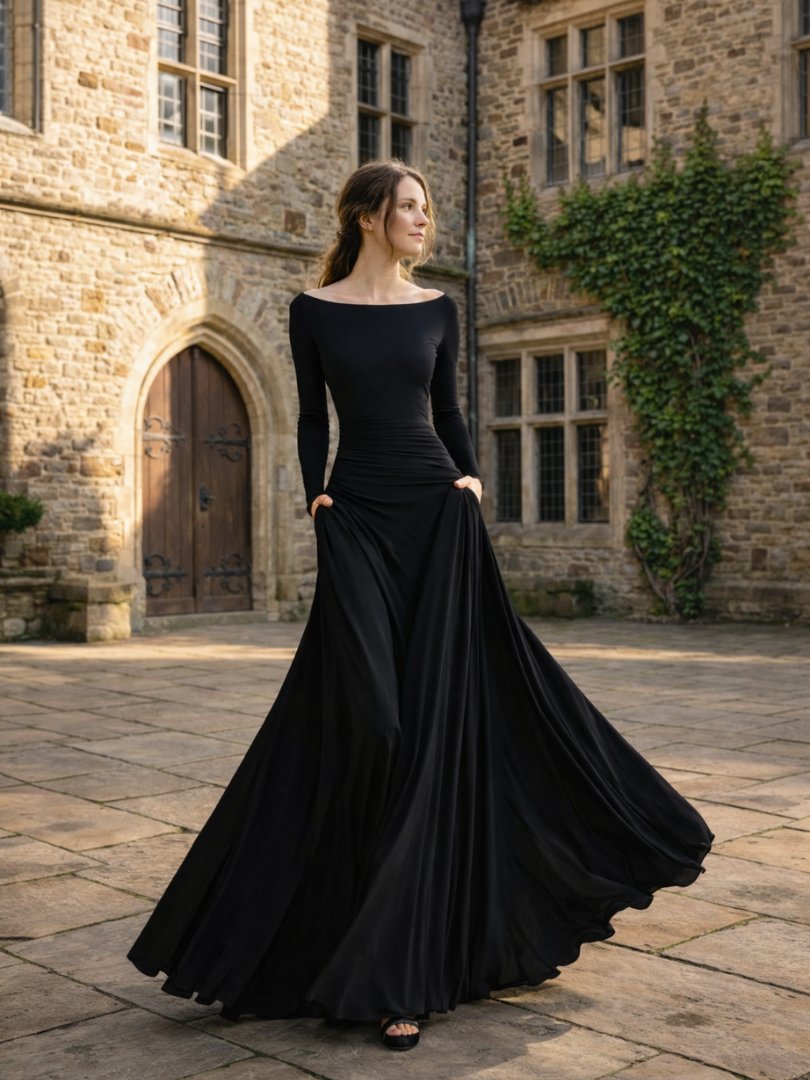 Women's Black Evening Off-Shoulder Maxi Party Gown