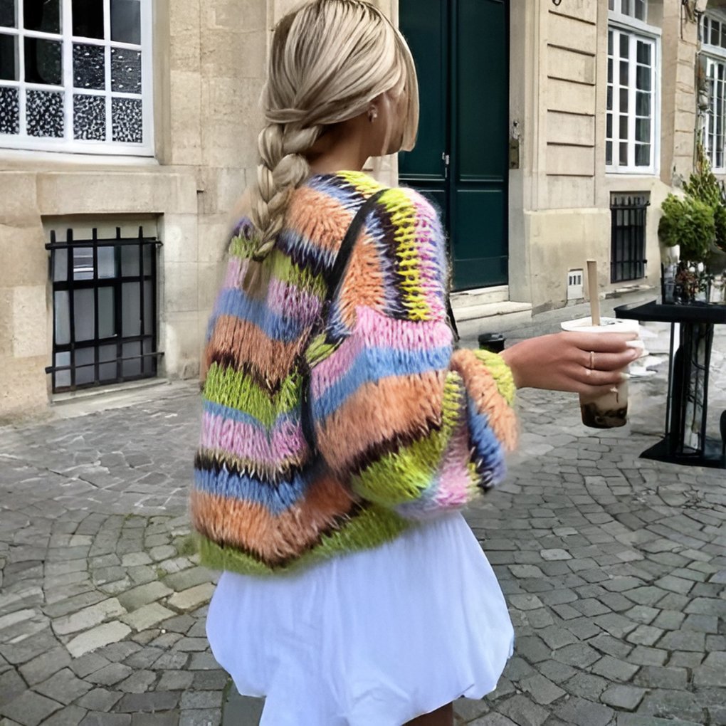 Women's Chunky Oversized Striped Cardigan - Green
