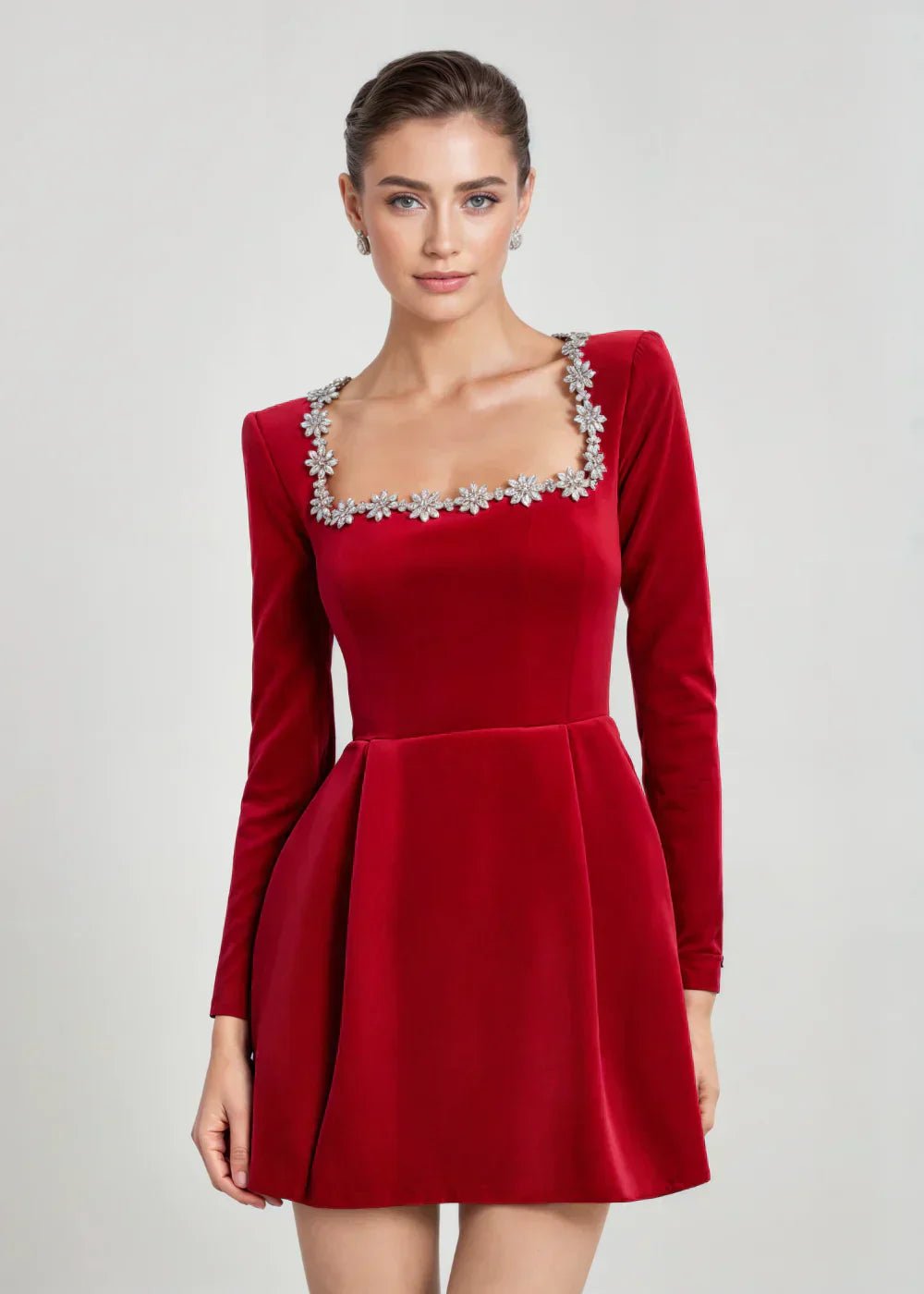 Women's Black Cocktail Velvet Bodycon Mini Party Dress - Red