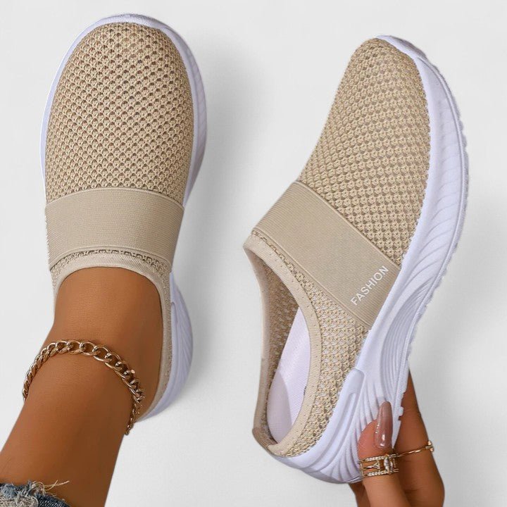 Women's Knit Slip-On Platform Trainers - Beige