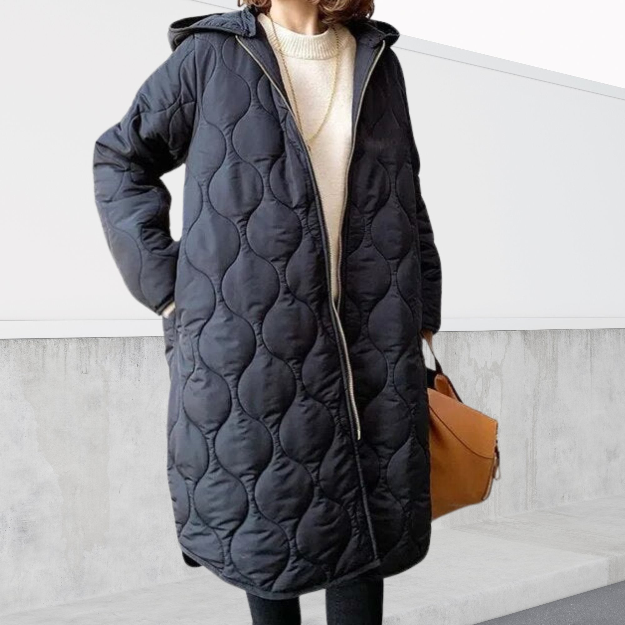 Women's Oversized Hooded Longline Puffer Coat - Marine blue