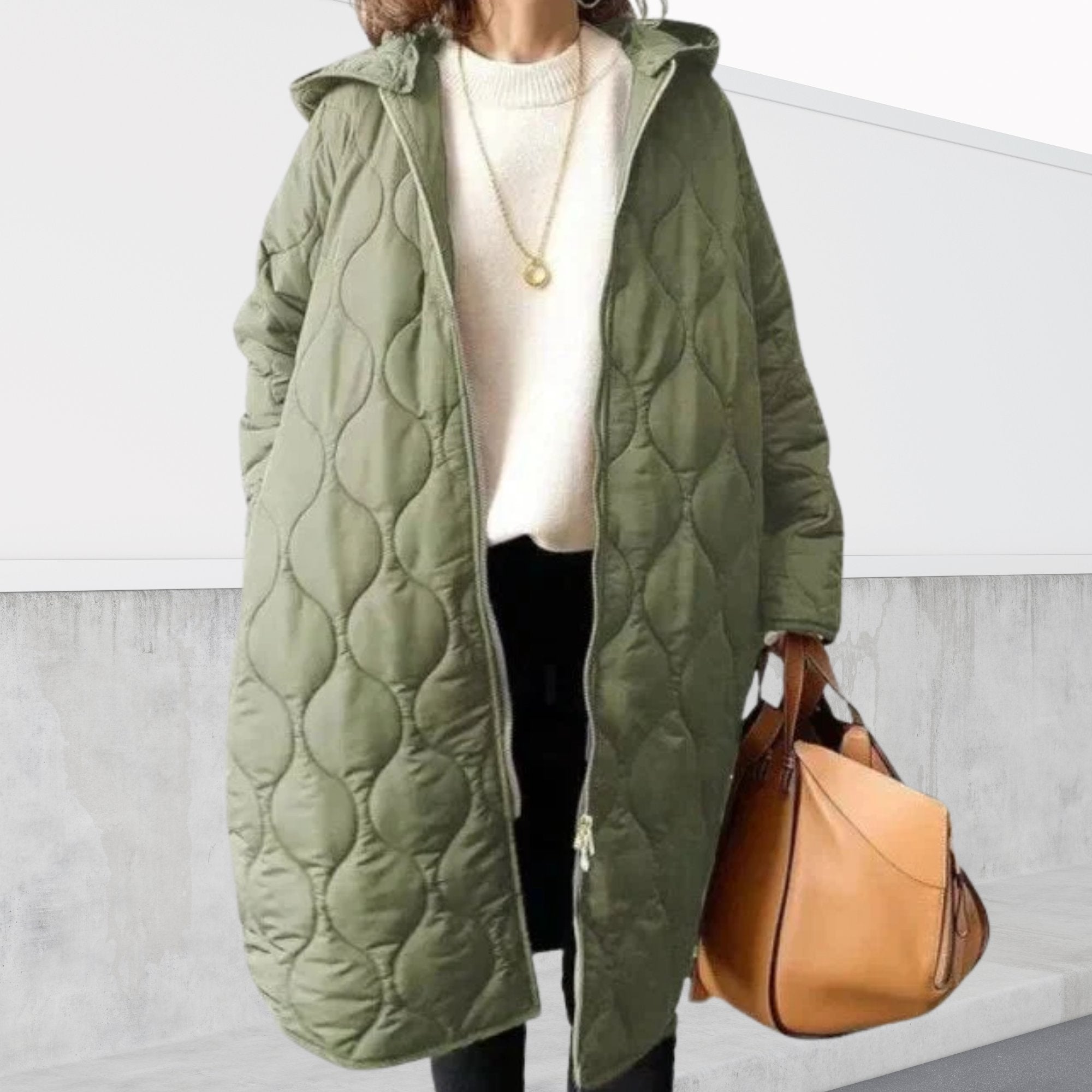 Women's Oversized Hooded Longline Puffer Coat - Light green