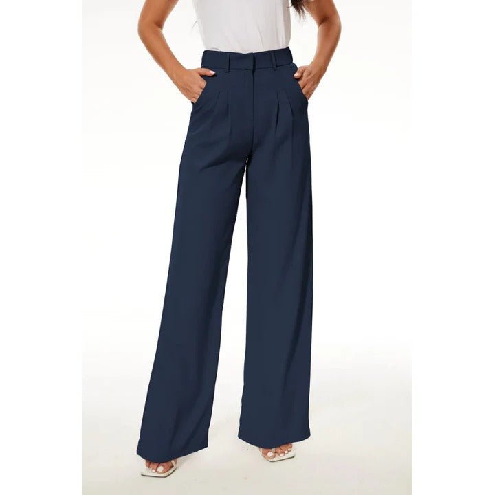 Women's High-Waisted Tailored Pleated Wide-Leg Trousers - Blue