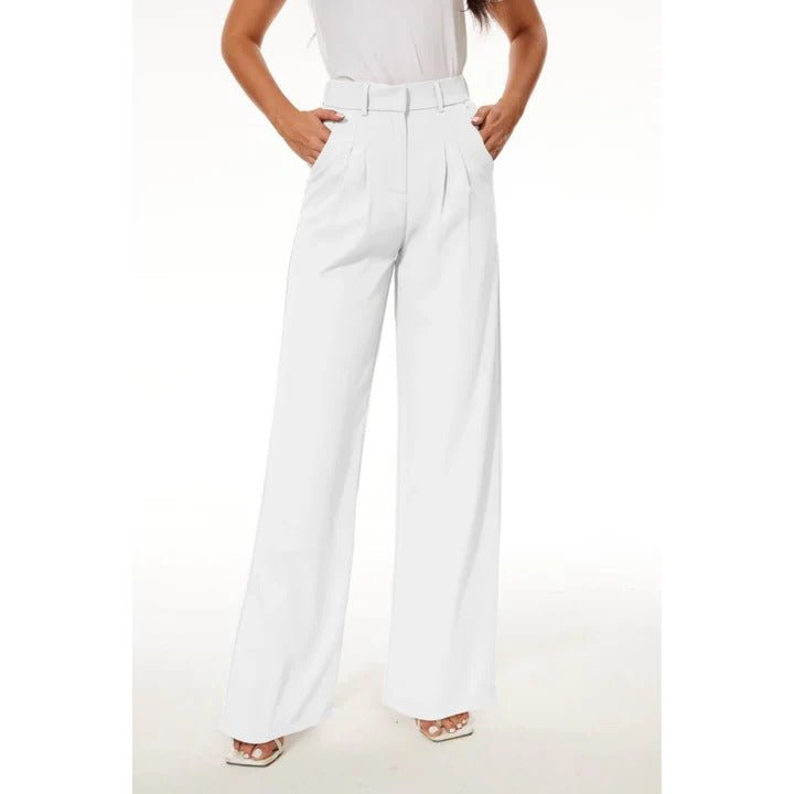 Women's High-Waisted Tailored Pleated Wide-Leg Trousers - White