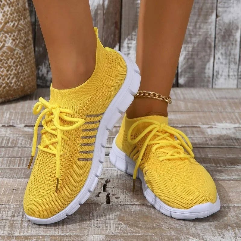 Women's Striped Knit Slip-On Trainers - Yellow