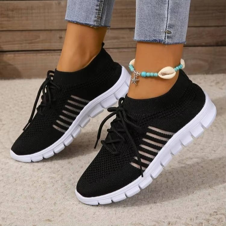Women's Striped Knit Slip-On Trainers - Black