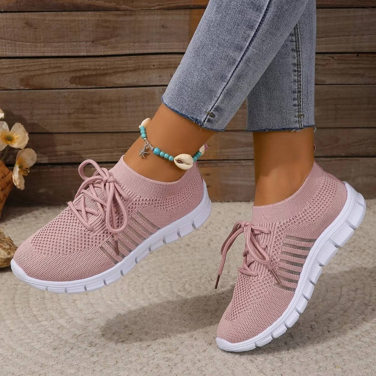 Women's Striped Knit Slip-On Trainers - Pink
