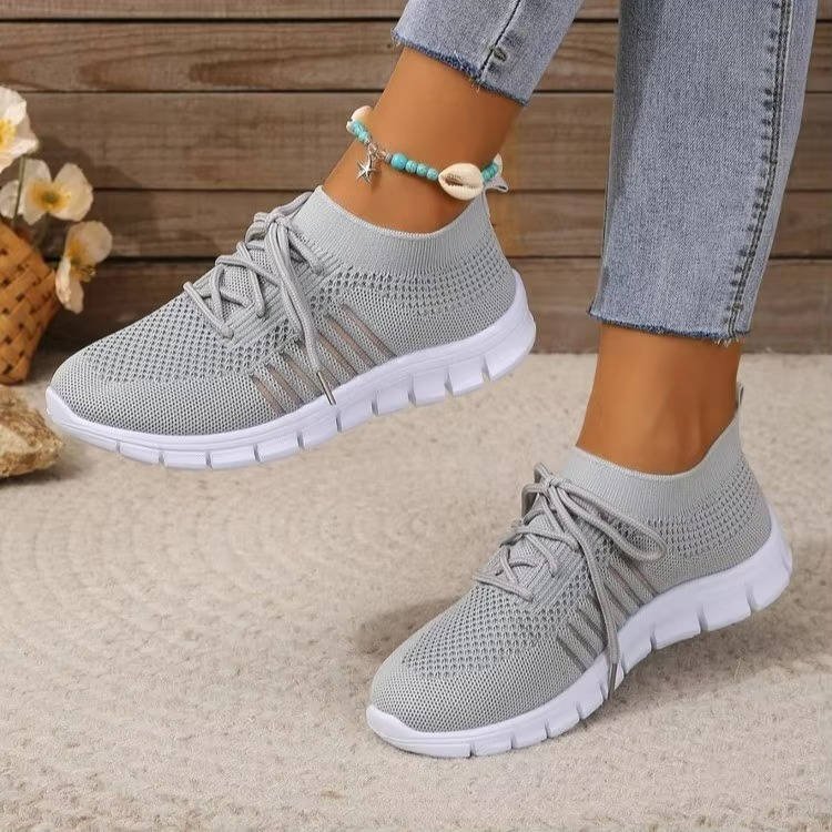 Women's Striped Knit Slip-On Trainers - Gray