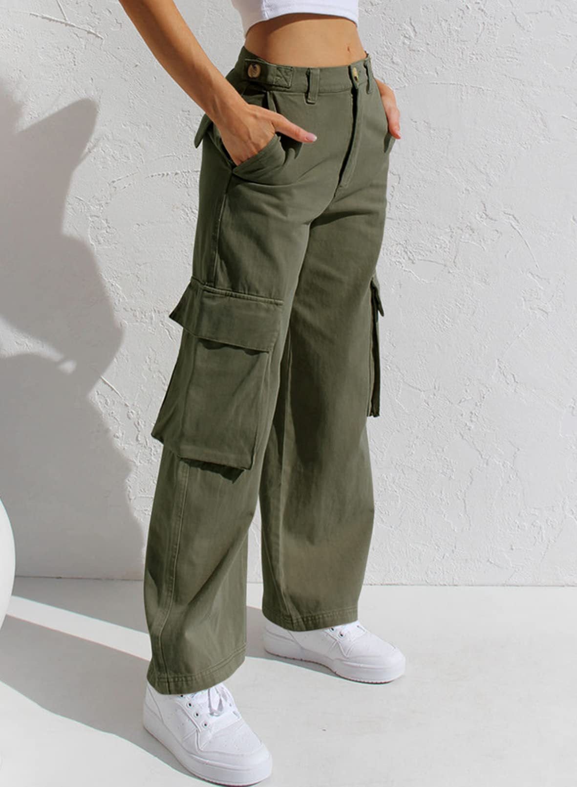 Women's High-Waisted Cargo Straight-Leg Trousers