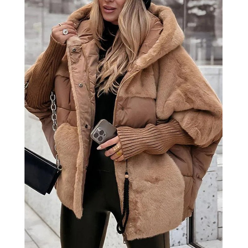 Women's Oversized Faux Fur Puffer Jacket - Dark Khaki