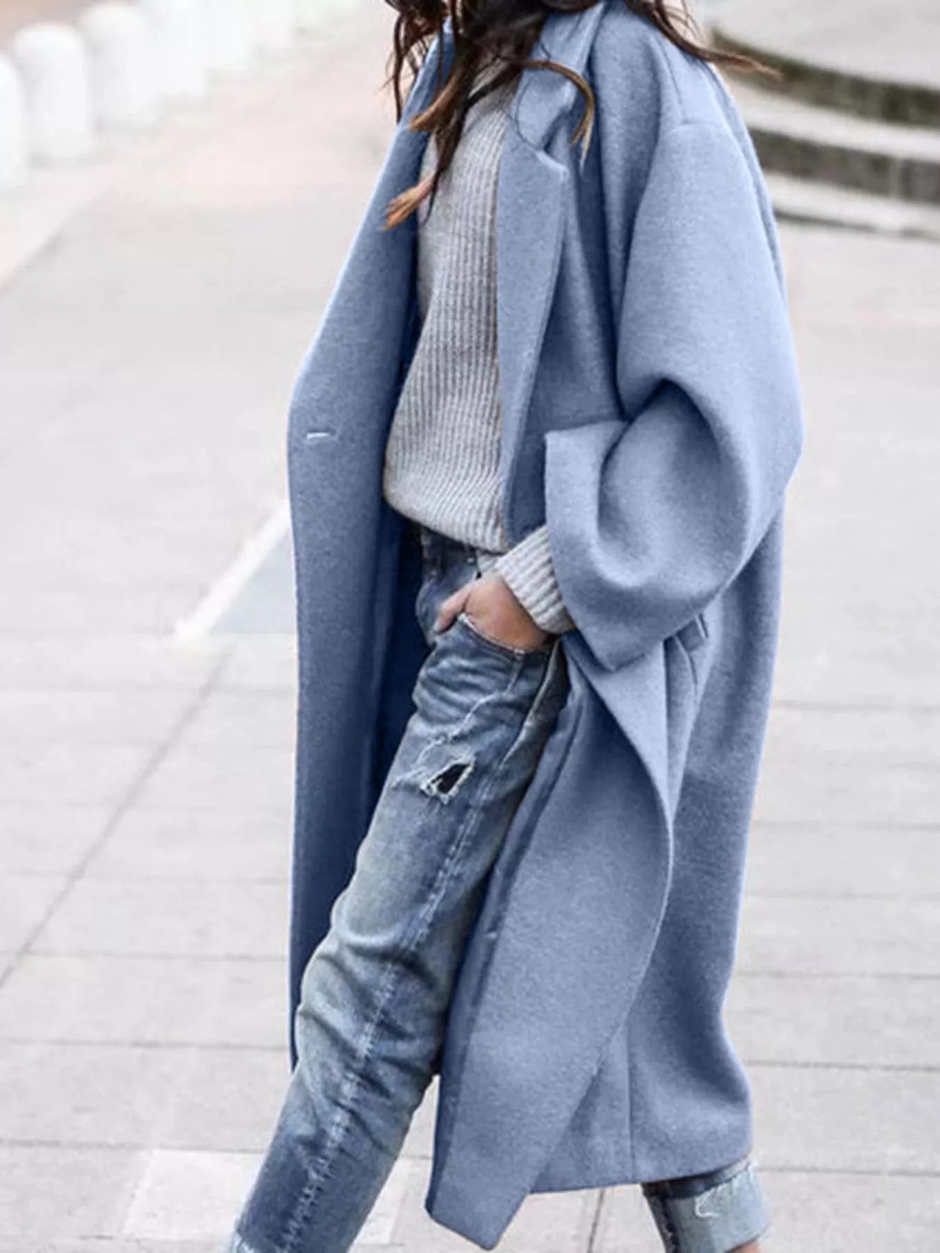 Women's Oversized Maxi Wool Coat - Blue