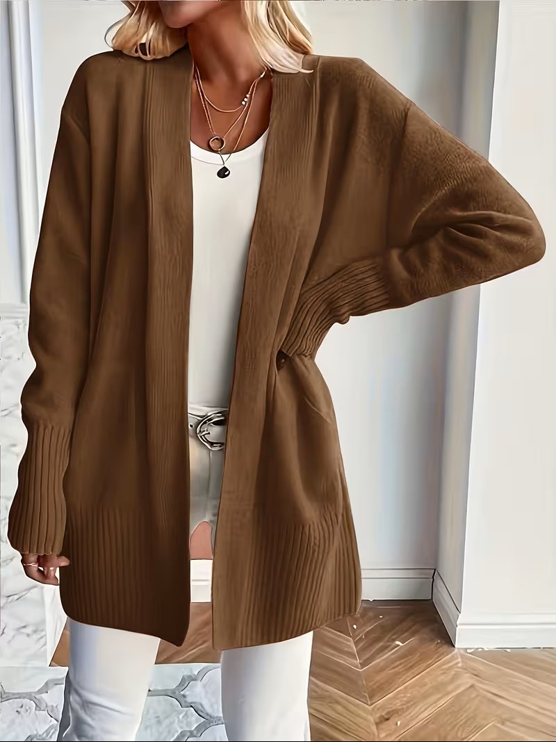 Women's Oversized Knit Longline Cardigan - Coffee Brown