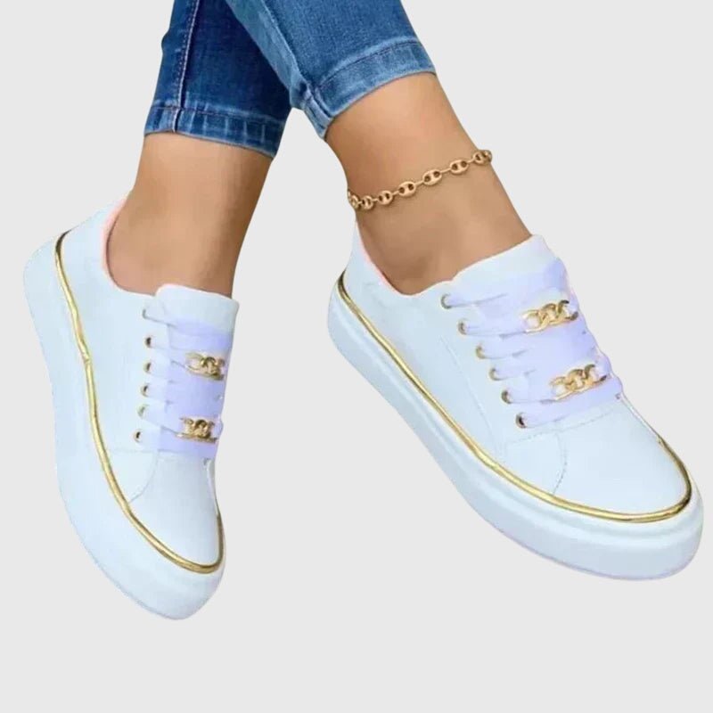 Women's Chunky Faux Leather Platform Lace-Up Trainers - White