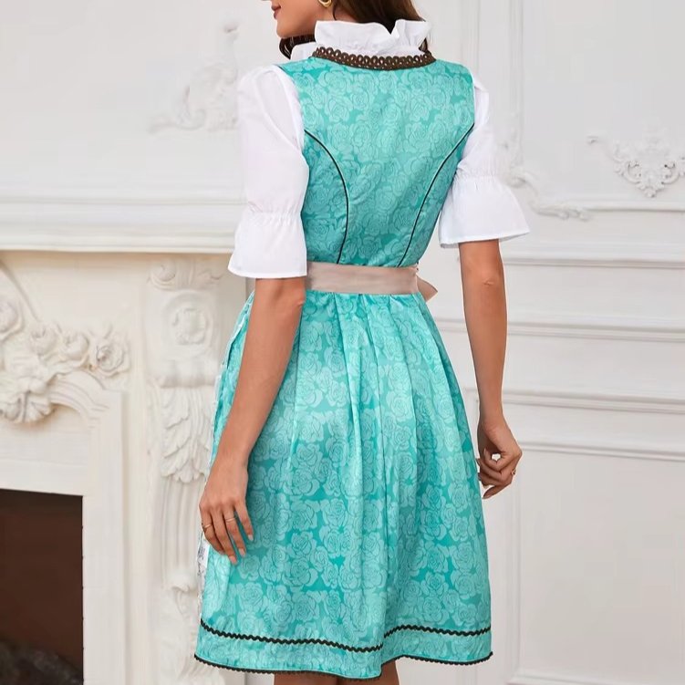 Women's Floral Square Neck Dirndl Satin Lace Party Dress